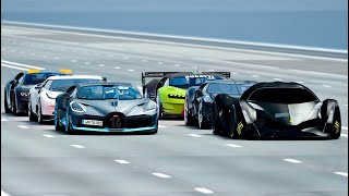 Devel Sixteen Black Edition 2020 vs Bugatti Hypercars  Drag Race 20 KM [upl. by Lednor]