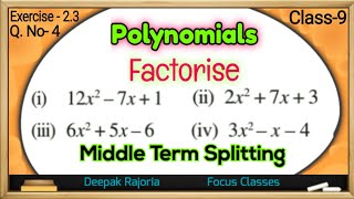 Splitting the Middle Term Polynomials Class  9th Maths Ex 24 Q4  How to Split the middle term [upl. by Newra]