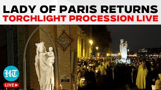 Notre Dames Historic Night LIVE  Virgin Statue Returns  Paris Cathedral  Torchlight Procession [upl. by Nellda]