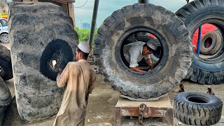 A 25YearOld Boy is Repairing a Damaged Caterpillar Tyre with a 3Year Warranty Impressive [upl. by Clio704]