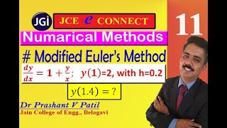 Best example of Modified Eulers Method  Numerical Solution  dydx1yx  18mat31 [upl. by Mia]