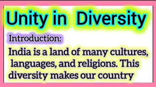 Unity in Diversity Essay Writing or Speech in English with Introduction Conclusion Headings 225 Word [upl. by Sclater]