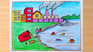 Plastic Pollution Drawing How to Draw Environment Pollution Scenery World Environment Day Drawing [upl. by Lerraf316]