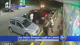 Brazen Gas Station Shootout Caught On Camera In St Louis [upl. by Aicilev]