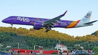 Flybe Embraer 195 FIRST LANDING at Skiathos  JSI Plane Spotting  Low Sunset Landing [upl. by Lillie]