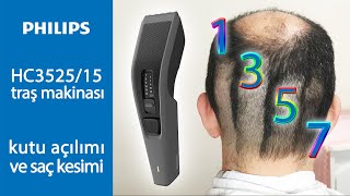 Philips HC352515 saç traş makinası kutu açılımı ve değişik ebatlarda saç kesimi [upl. by Auqinat]