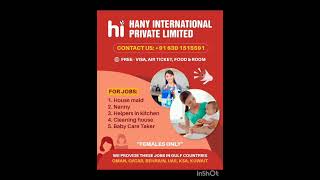 Hany International  Jobs for female  Domestic staff jobs [upl. by Stranger35]