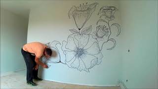 flores pintadas en la pared [upl. by Neelie]