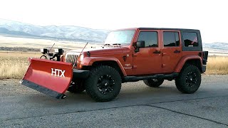 BOSS HTX SNOW PLOW ON JEEP WRANGLER WITH MEYER 240 BASELINE [upl. by Brebner]