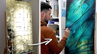 Paint on a GOLD canvas  Labradorite inspired Abstract art [upl. by Sholes]