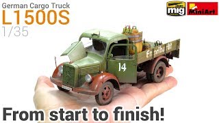 How to Build Paint and Weather a realistic Scale Model MiniArts 135 German Cargo Truck L1500S [upl. by Florella]