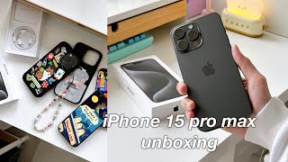 iPhone 15 Pro Max Black Titanium aesthetic unboxing  accessories [upl. by Mikeb507]