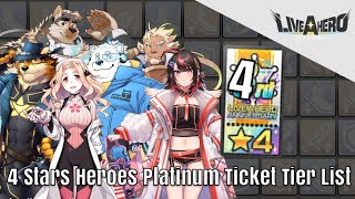 Live A Hero  4 Stars Heroes Tier List  4th Anniversary Platinum Tickets [upl. by Haridan]