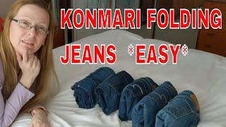 How to fold jeans EASY using Marie Kondos konmari method fold jeans just by adding 2 steps [upl. by Soirtimid432]