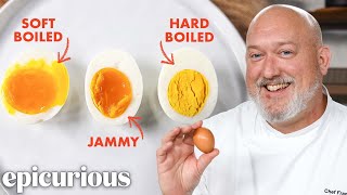 The Secret to Perfect Boiled Eggs Soft Jammy Hard  Epicurious 101 [upl. by Sreip]