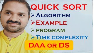 Quick Sort  Algorithm  Example Tracing  Program  Time Complexity  Analysis  DAA  DS [upl. by Furie]