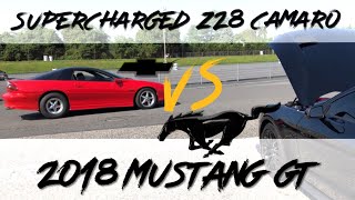 2018 MUSTANG GT vs Supercharged CAMARO Z28I got HUSTLED [upl. by Areivax]