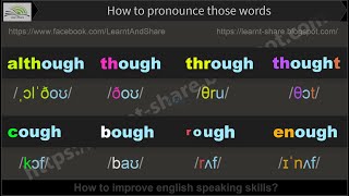 HOW TO PRONOUNCE THESE WORDS although  though  through  thought  cough  bough  rough  enough [upl. by Atinuaj]