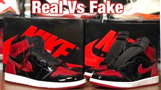 Air Jordan 1 Patent Bred Real Vs Fake Review Wblack light test This is Scary [upl. by Forkey71]