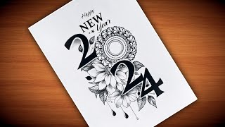 Happy New Year drawing  2024  New Year Mandala art with flowers easy VennilaYLCreations [upl. by Celik422]