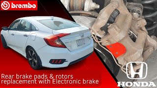 How to replace rear brake pads and rotors Honda Civic 2016 🔧 Step by step🔧 [upl. by Nnednarb]