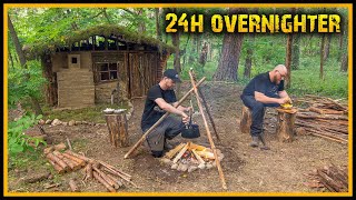 24h Overnighter im Bushcraft Shelter – Bauen basteln und Kochen – Survival Deutschland [upl. by Boudreaux]