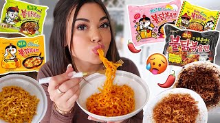 Trying SPICY Korean Buldak Ramen Noodle Flavors [upl. by Kries371]