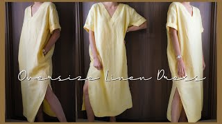 DIY Oversize Linen Dress  VNeck Dress  Linen Dress With Slit [upl. by Janice]