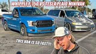 Racing the Tesla Plaid SLEEPER Minivan Our Whipple F150s FASTEST Pass Yet [upl. by Squier135]