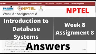 NPTEL Introduction to Database Systems WEEK 8 ASSIGNMENT ANSWERS [upl. by Norrahs581]