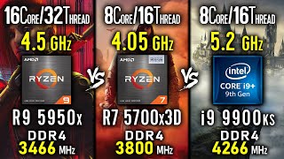 Ryzen 9 5950x vs Ryzen 7 5700x3D vs i9 9900ks max OC  test in 3 Games [upl. by Ogait]