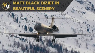 All black private jet amp mountains  Gulfstream G450 beautiful landing at Samedan Airport [upl. by Worrell]