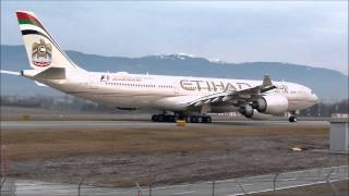 HD Etihad Airbus A340500 taxi amp takeoff at GenevaGVA [upl. by Bram]