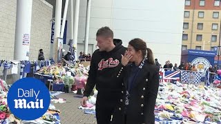 Rebekah and Jamie Vardy weep as they visit Leicester City memorial [upl. by Hazelton]