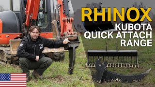 KUBOTA QUICK ATTACH  Our Buckets amp Attachments Range  Rhinox Group US [upl. by Sualokin]