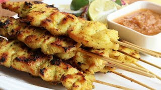 Satay Chicken Recipe w Peanut Dipping Sauce [upl. by Jessa531]