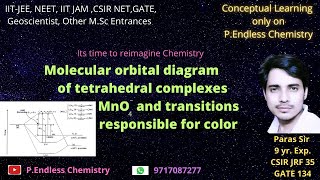 Molecular orbital diagram of tetrahedral complexes MnO4 and transitions responsible for color [upl. by Cari970]