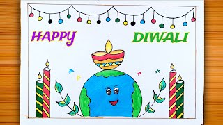 Beautiful Diwali drawing easy diwali drawing sketch Diwali Festival Scenery Drawing For Beginners [upl. by Refinne991]