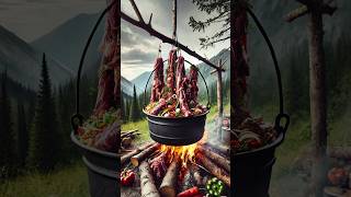 Beef Tails in a Cauldron on the Fire Tender Stew Cooking Recipe shorts beef food village short [upl. by Htebsle426]