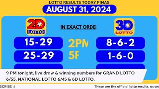 LIVE August 31 2024 2PM  Swertres 3D Lotto EZ2 2D Lotto PCSO Lotto Draw Results [upl. by Neelhtak]