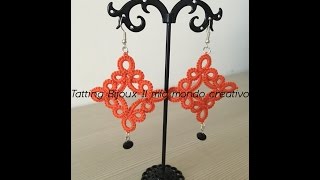 Orecchini Rombo al chiacchierino ad ago Diamond Earrings tatting needle [upl. by Assen410]