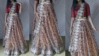 Different ways to wear Lehenga saree  NET SAREE DRIPPING IN lehenga style [upl. by Tavy515]