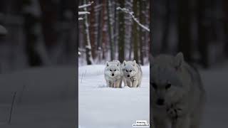 Snow White Wolf Smooches Tiny Cub While Walking Through Snowy Wonderland  Heartwarming Nature Video [upl. by Fredette387]