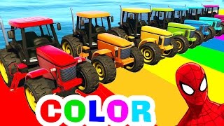 Tractor COLOR CARS for Kids in Spiderman Cartoon Funny Videos for Children with Nursery Rhymes Songs [upl. by Grindlay]