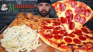 ASMR Spaghetti amp Meatballs Fettuccine Alfredo and Pepperoni Pizza Mukbang [upl. by Etteinotna]