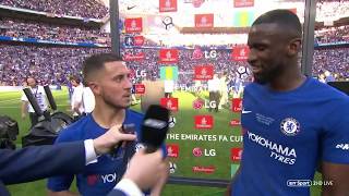 quotEden Hazard please stayquot 🤣 Rudiger and Hazards brilliant interview after wining the FA Cup [upl. by Reitman]