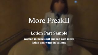 Woman in mens suit and lab coat mixes lotion and water in bathtub [upl. by Essirahc967]