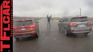 2016 Kia Sorento vs Hyundai Santa Fe Mashup Drag Race Review [upl. by Askwith640]