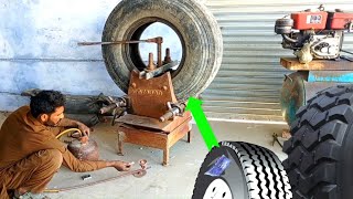 Caterpillar Monster Tire Repairing  Repairing A Huge Old Tire Sidewall Tire Repair Tyre punchure [upl. by Rednael291]