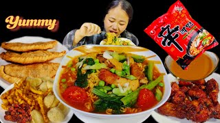 Eating Korean Ramen Noodles With Red Chicken  Nepali Mukbang [upl. by Cameron734]